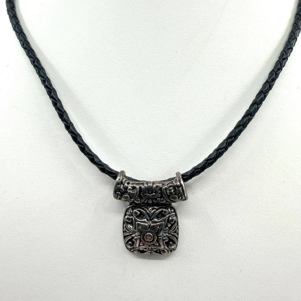 VTG Silver Tone Celtic Scroll Pendant Necklace on Braided Leather Cord